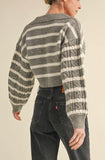 Collared Stripe Cropped Cable Kint Sweater