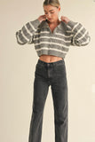 Collared Stripe Cropped Cable Kint Sweater