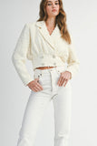 Tweed Collar Cropped Jacket With Rhinestone Button FINAL SALE
