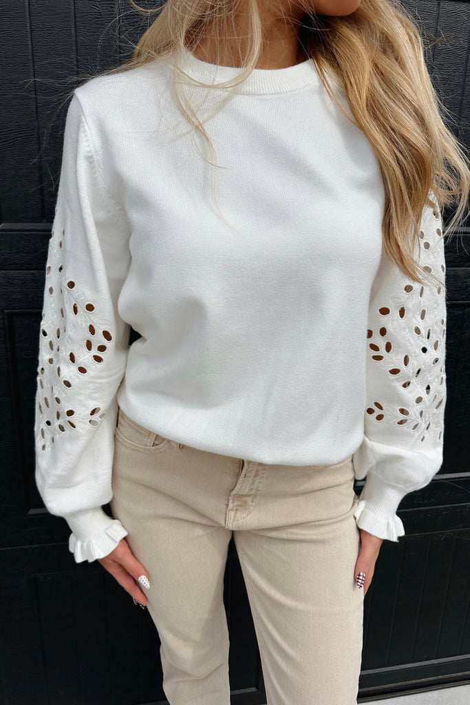 Parker Floral Embroidered Sweater White