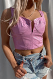 Party Pink Faux Leather Tank Top- FINAL SALE