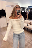 Off Shoulder Twister Detail Fuzzy Sweater Top - Ivory