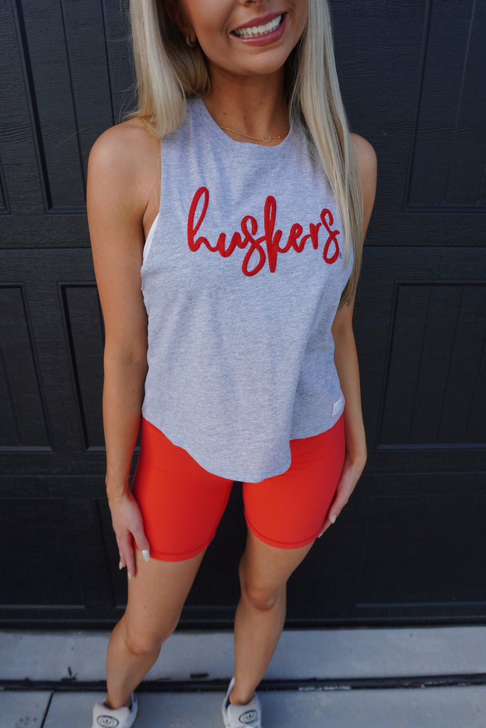 Huskers Racer Back Tank Grey/Red