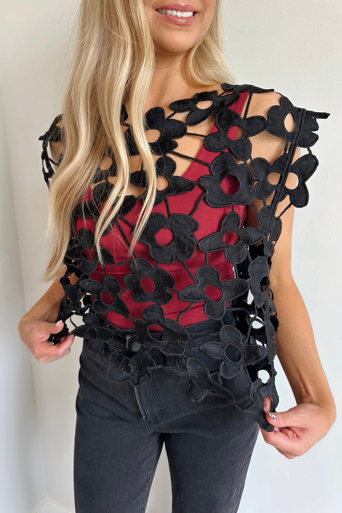 Alice Floral Overlay Top Black