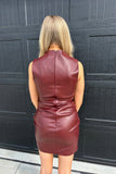 Cranberry Leather Mini Dress