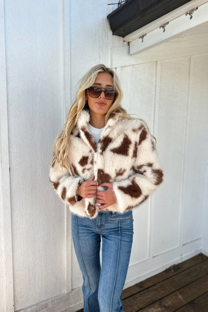 Texas Faux Fur Jacket Cream/Brown