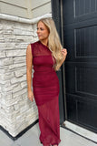 Clara Sheer Maxi Dress Wine