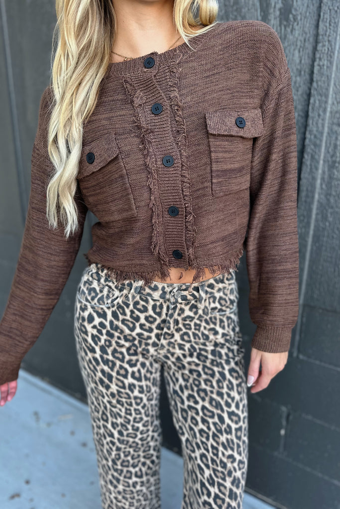 Cider Frayed Cardigan Brown