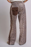 Leopard Print Wide-Leg Pants with Side Stripe: Leopard