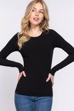 Long Sleeve Crew Neck Knit Top - Black