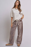 Leopard Print Wide-Leg Pants with Side Stripe: Leopard