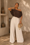 Draped Sheer Bodysuit- Brown