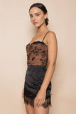LACE BURN OUT VELVET FLORAL MESH THONG BODYSUIT- BROWN/BLACK