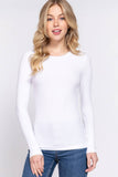 Long Sleeve Crew Neck Knit Top - White