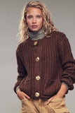 Chunky Gold Button Ribbed Knit Cardigan: Brown