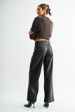 Mica High-rise Wide Leg Faux Leather Pants- Black