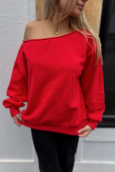 Evelyn One Shoulder Crew Red
