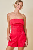 Strapless Belted Romper- Red