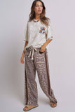 Leopard Print Wide-Leg Pants with Side Stripe: Leopard
