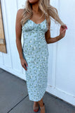 Emme Floral Satin Midi Dress - Sage/White