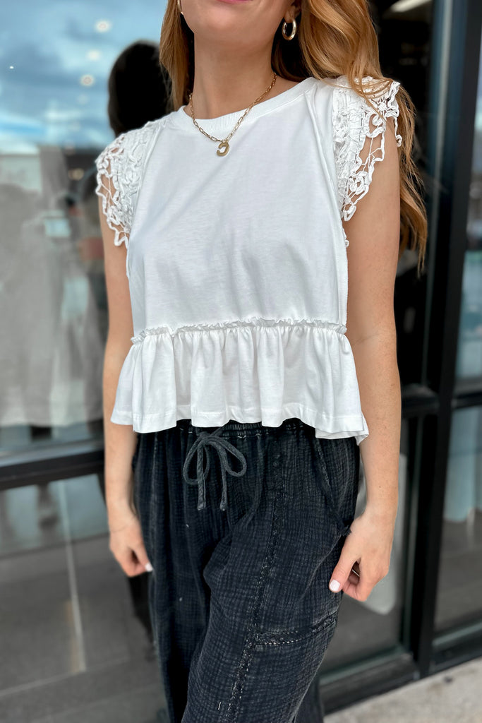 Gigi Lace Trim Top White