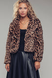 Cropped Faux Fur Leopard Print Bomber Jacket