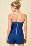 Strapless Denim Wrap Skort Romper- Dark Denim