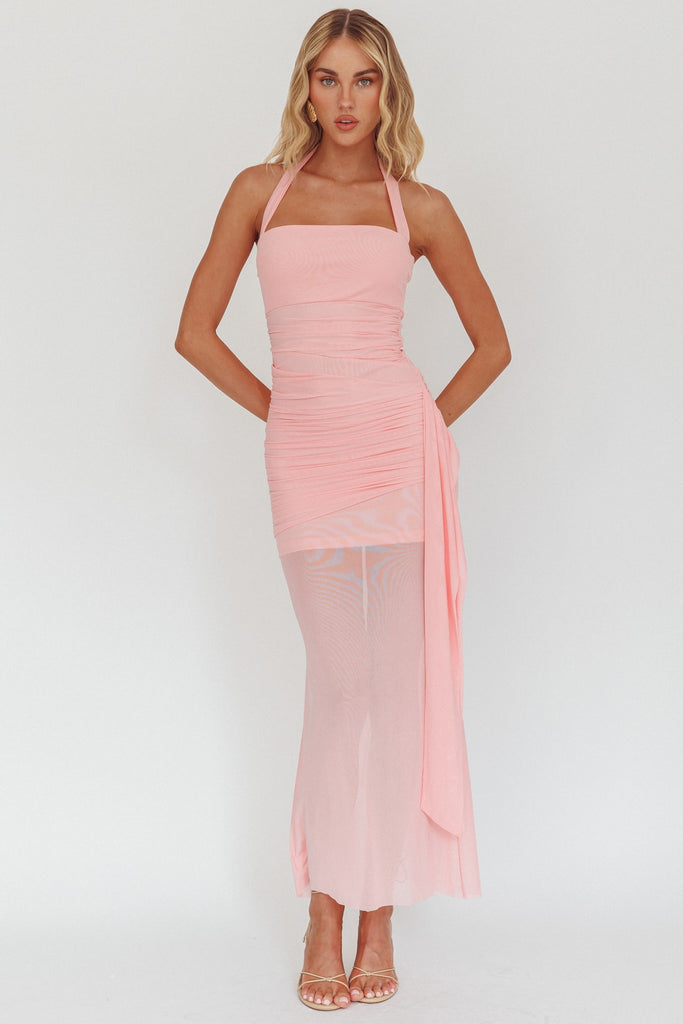 Maddie Halter Mesh Midi Dress- Pink