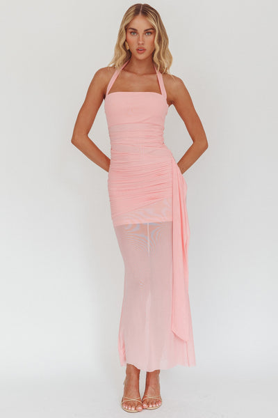 Maddie Halter Mesh Midi Dress- Pink