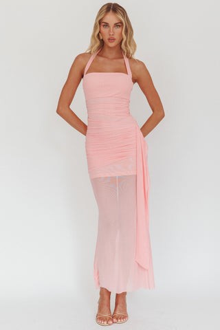 Maddie Halter Mesh Midi Dress- Pink- FINAL SALE