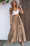 Lace up Smocked Waist Tiered Wide Leg Pants -FINAL SALE
