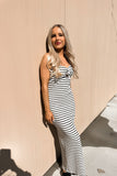 Monaco Stripe Halter Knit Dress Black/Ivory