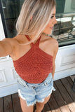 Red Clay Crochet Halter Top