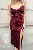 Sequin Cutout Dress Wine- FINAL SALE