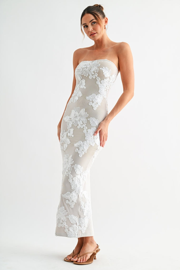 Celeste Embroidered Strapless Mini Dress - White