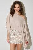Asymmetrical One Shoulder Knit Drape Top- Oatmeal