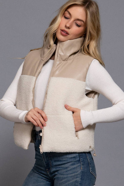 Reversible Faux Reverse Vest- Ivory/Oat