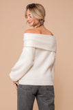 Holiday Off Shoulder Sweater- Cream