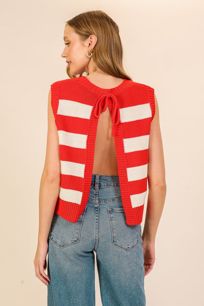 Emily Striped Open Back - Red