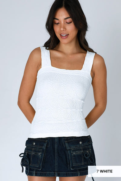 Flora Textured Square Top - White