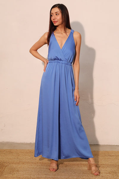 Jessica Satin Jumpsuit- Blue