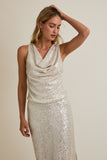 Cowl Neck Sequin Top- Champagne