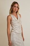 Cowl Neck Sequin Top- Champagne