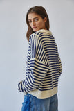 Coastal Half Zip Stripe Sweater Navy