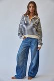 Coastal Half Zip Stripe Sweater Navy