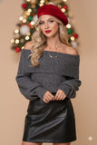 Holiday Off Shoulder Sweater- Black
