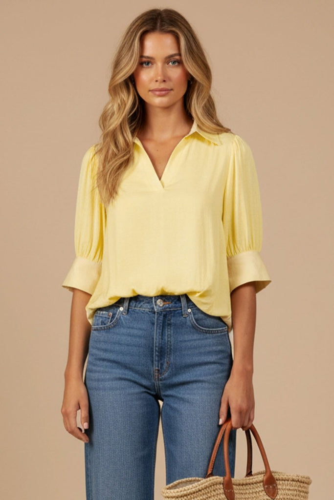 Carrie Half Sleeve Blouse- Butter