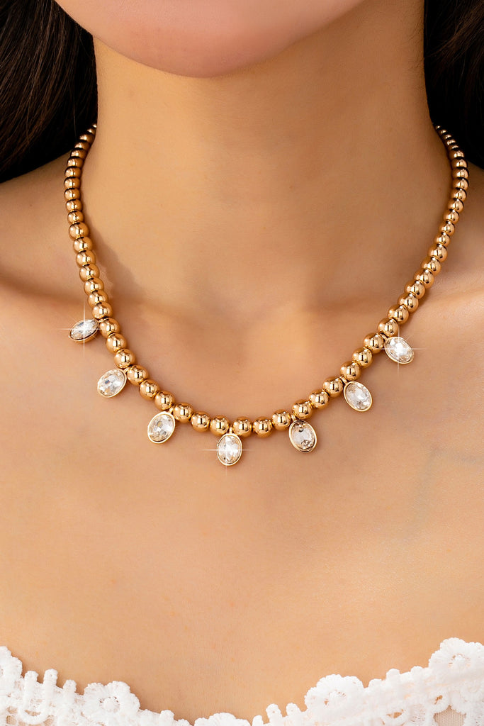 Beaded Ball/ Crystal Drops Necklace