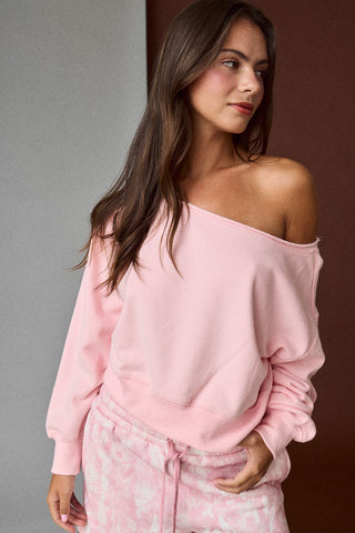 Sweetheart Off the Shoulder Sweatshirt -Pink
