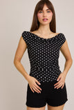 Polka Dots Off Shoulder Top - Black/White